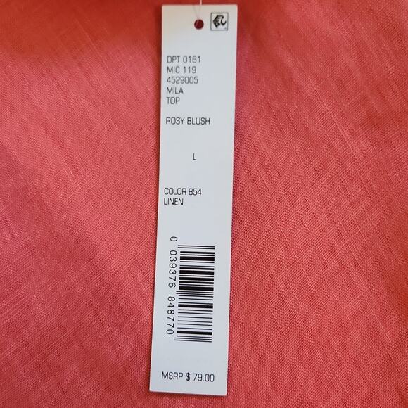 Antonio Melanie Women's Coral 100% Linen Bell 1/2 Sleeve Top Size LG NWT Luxury - Picture 7 of 9